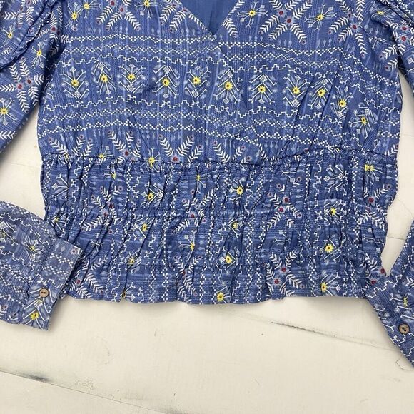 Anthropologie Forever That Girl  Smocked Blouse Cornflower Blue  Women's Medium - Picture 3 of 15